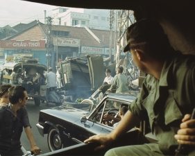 Roger Steffens and The Family Acid<br /> <i>Three Quarter Ton Saigon Flipover, November,&nbsp;</i>1969<br /> Archival pigment print<br /> 20 x 24" &nbsp; &nbsp; Edition of 8